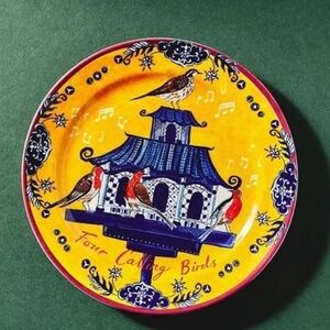 NWT Anthropologie Emily Maude 12 Days Christmas  Calling Birds Dessert Plate